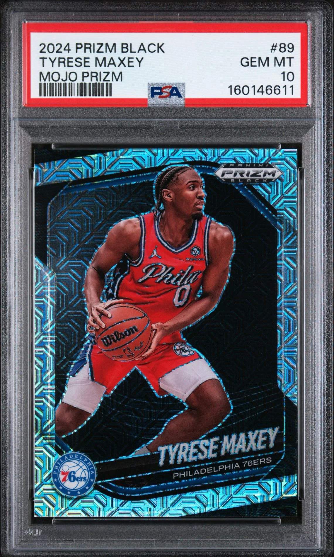 2024-25 Panini Prizm Black Tyrese Maxey Mojo Prizm 20/25 PSA 10 front
