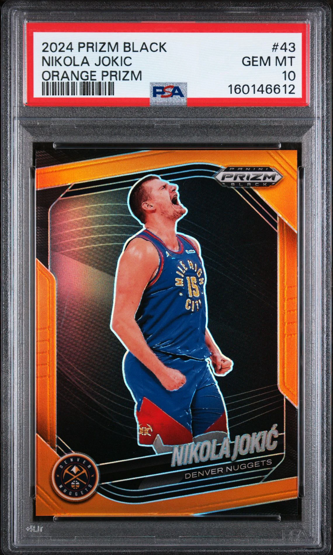 2024-25 Panini Prizm Black Nikola Jokic Orange Prizm 49/49 PSA 10 front