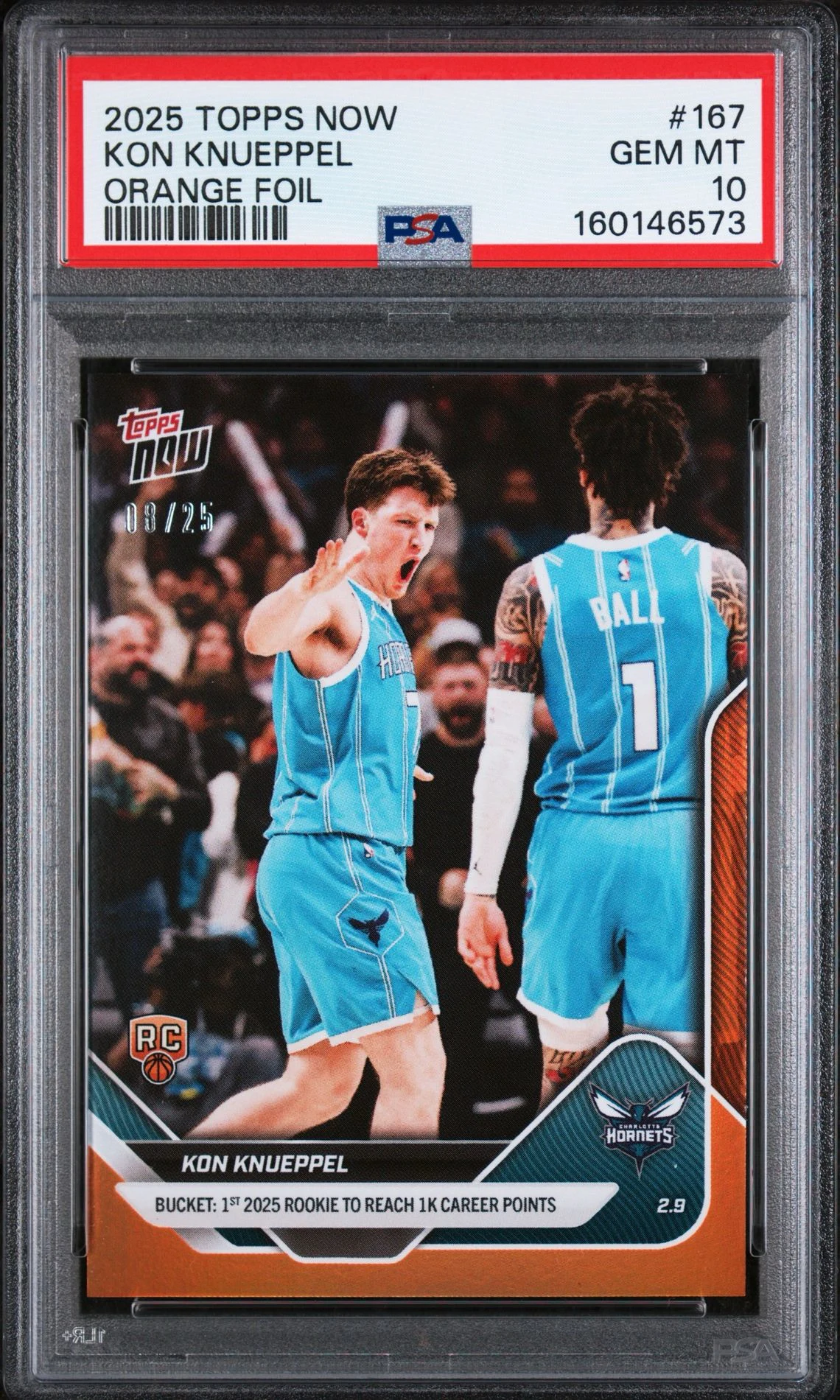 2025 Topps Now Kon Knueppel Orange Foil #167 09/25 PSA 10 front