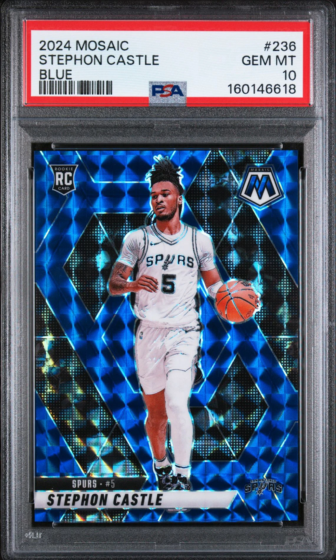 2024-25 Panini Mosaic Stephon Castle Blue 005/199 PSA 10 front