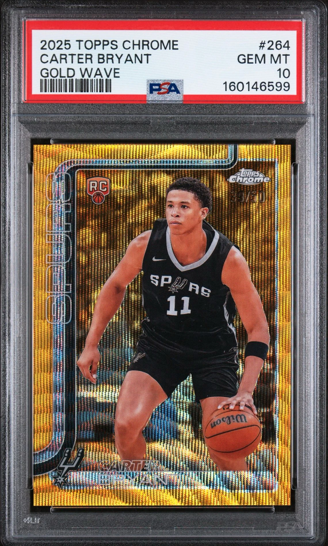 2025 Topps Chrome Carter Bryant Gold Wave 39/50 RC PSA 10 front