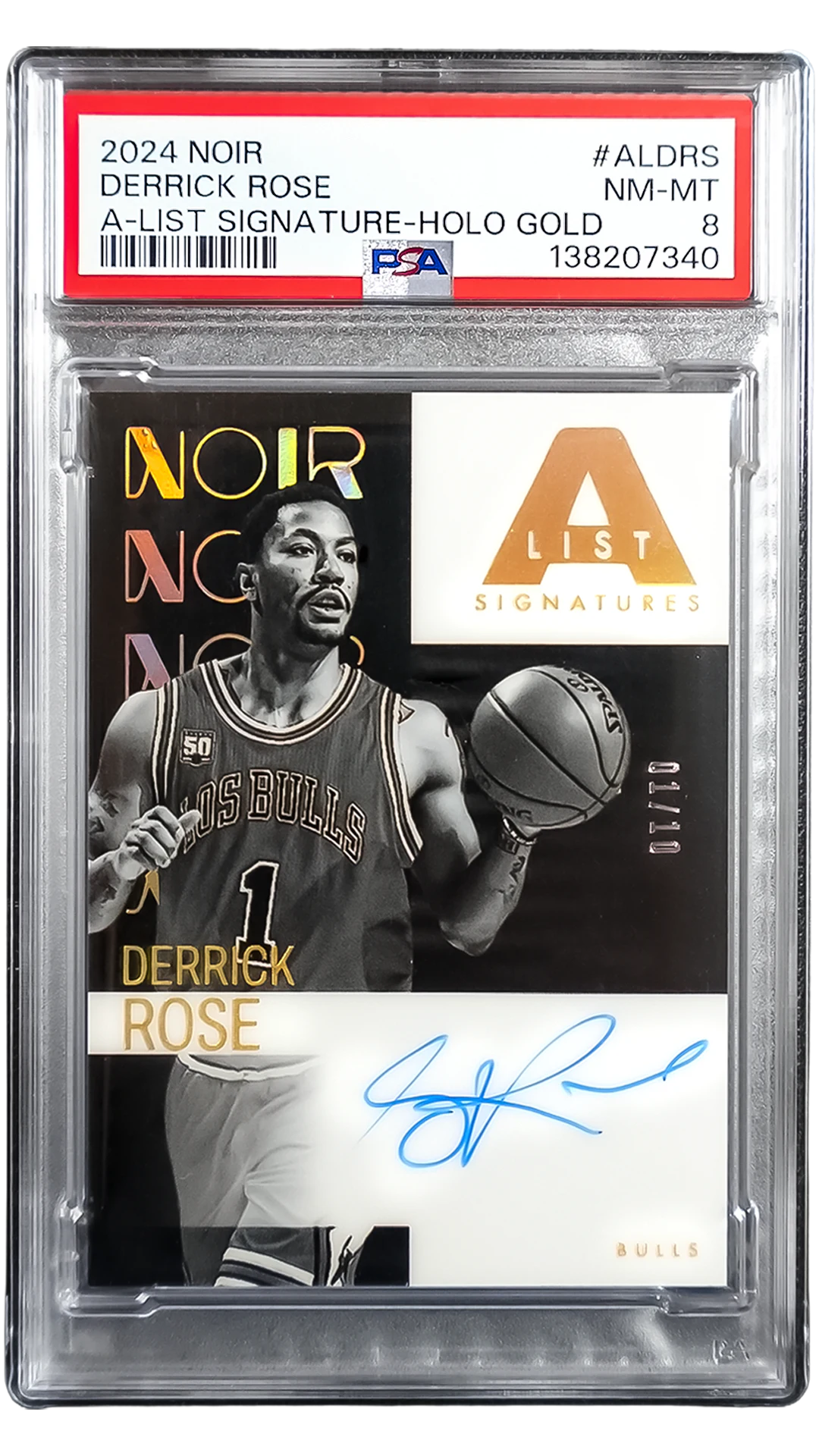 2024-25 Panini Noir Derrick Rose A-List Signatures Holo Gold 07/10 PSA 8 front