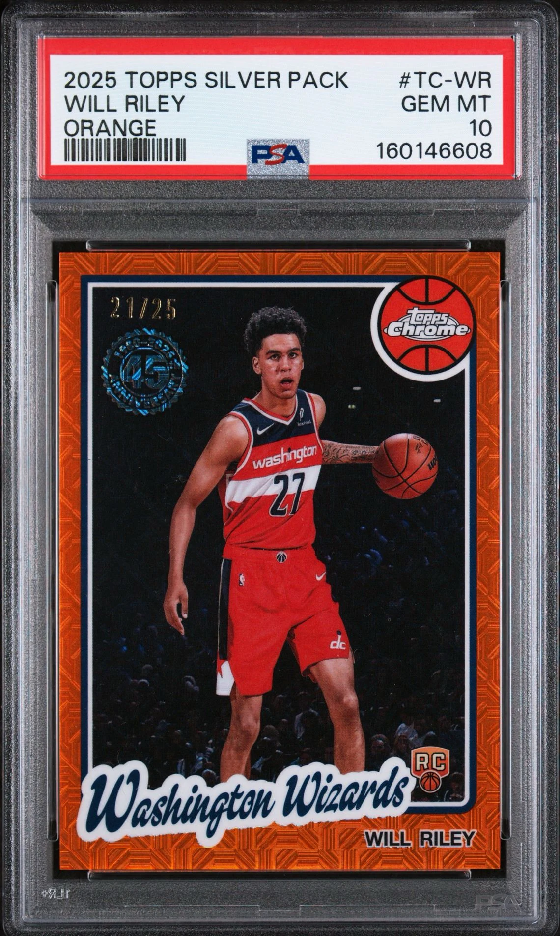 2025 Topps Chrome Silver Pack Will Riley Orange 21/25 PSA 10 front