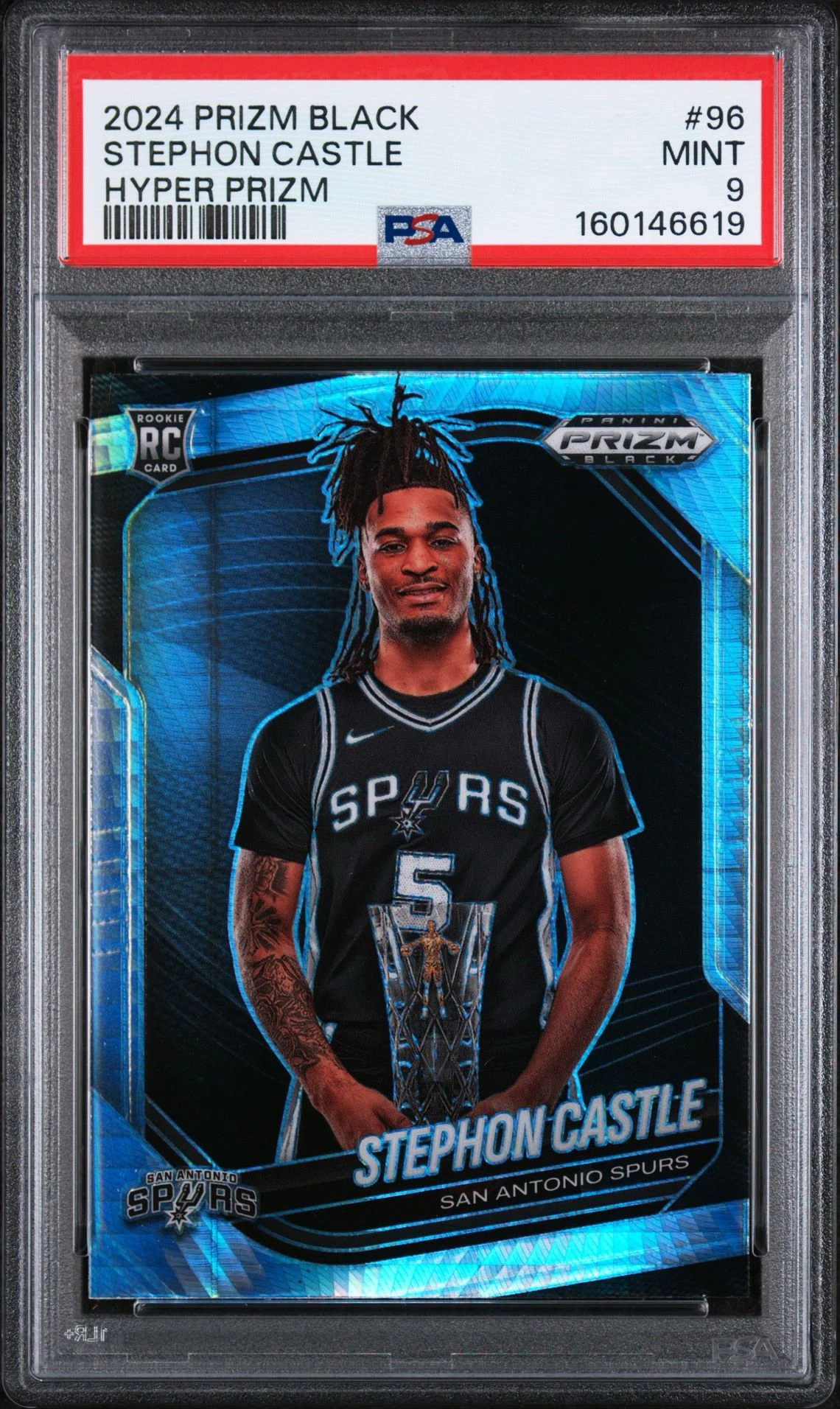 2024-25 Panini Prizm Black Stephon Castle Hyper Prizm #96 RC PSA 9 front