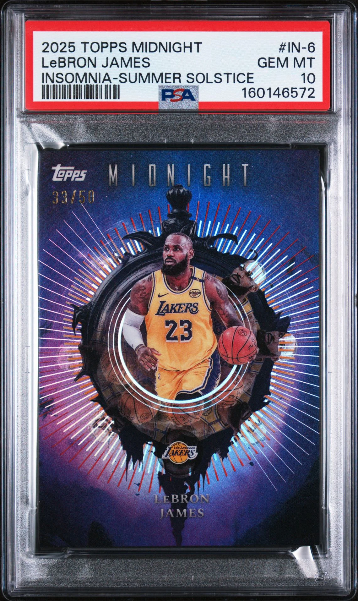 2025 Topps Midnight LeBron James Insomnia Summer Solstice 33/50 PSA 10 front