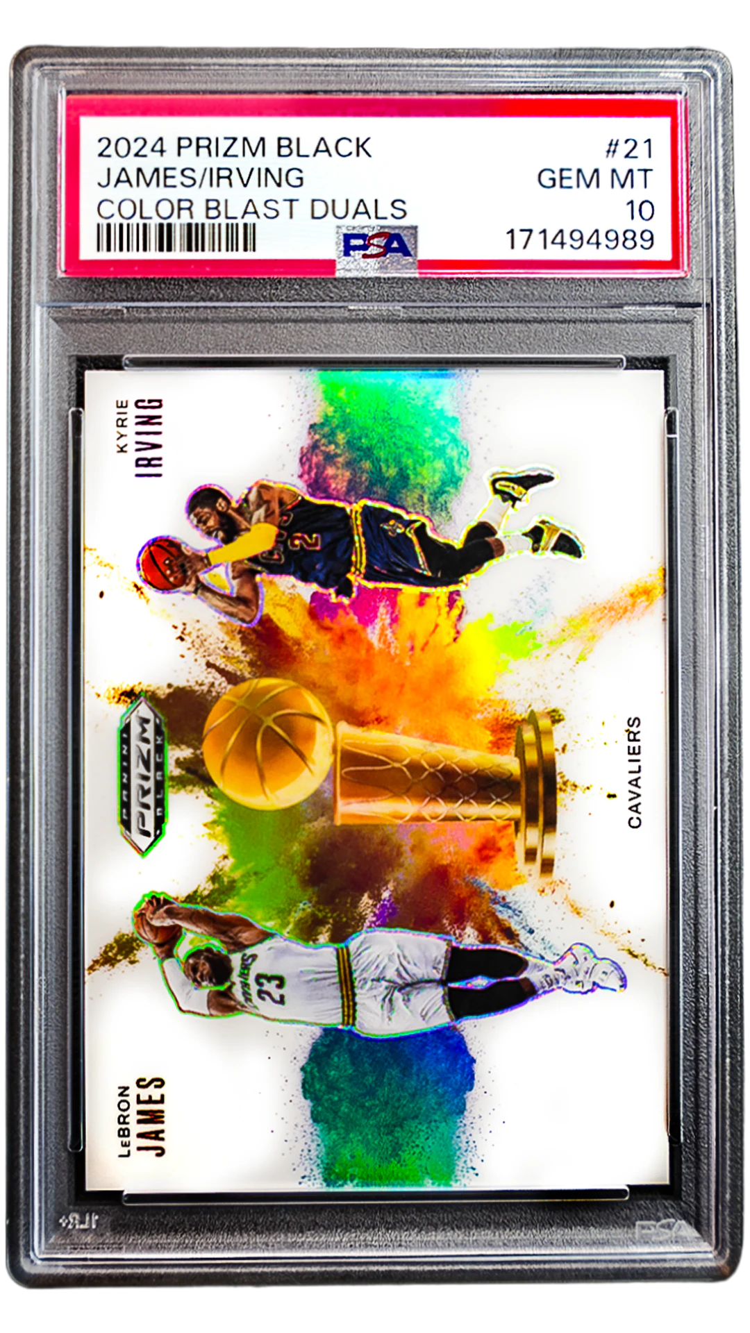 2024-25 Panini Prizm Black LeBron James / Kyrie Irving Color Blast Duals #21 PSA 10 front