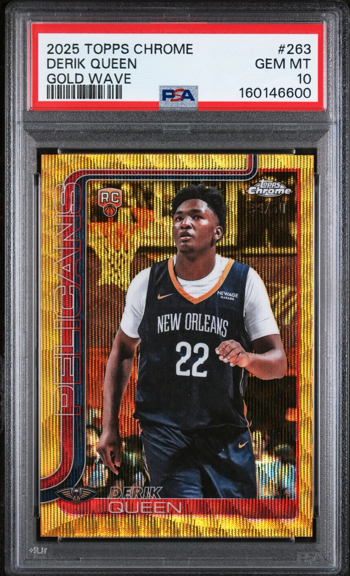 2025 Topps Chrome Derik Queen Gold Wave RC #263 /50 PSA 10 front