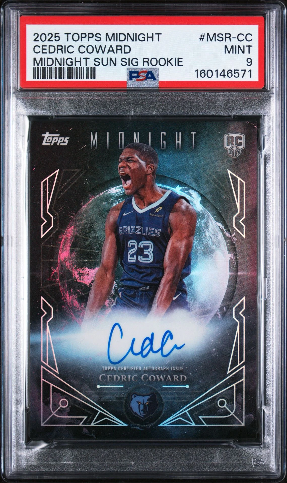 2025 Topps Midnight Cedric Coward Midnight Sun Signatures Rookie #MSR-CC PSA 9 front