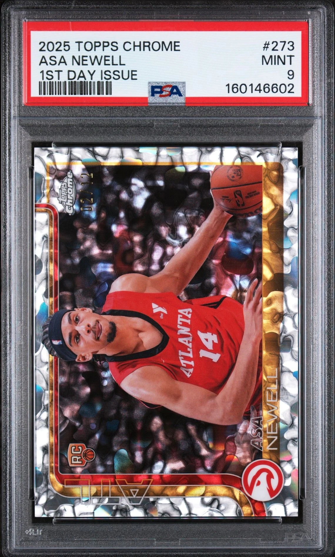 2025 Topps Chrome Asa Newell 1st Day Issue 02/12 PSA 9 front